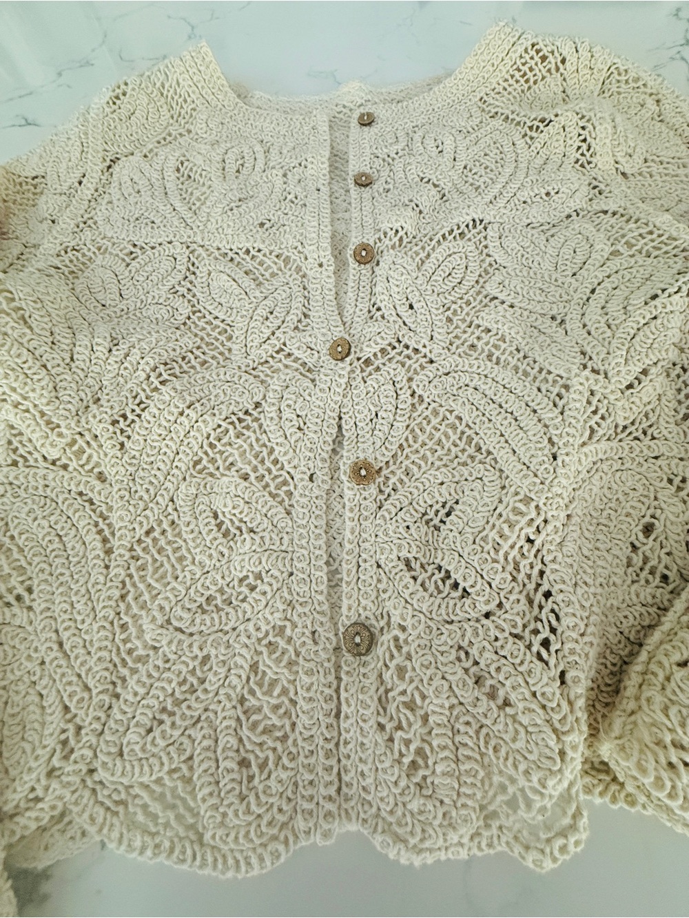 Cream Crochet Button-Front Women's Sweater - Picture 4 of 6